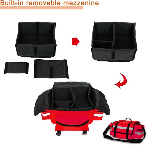 MYDAYS OUTDOOR حقيبة الإسعافات الأولية فارغة، حقيبة الطوارئ، طقم الصدمات EMS/EMT مع شريط عاكس للممرضات، فرق الإنقاذ، المستجيب للطوارئ، السفر (أحمر) in Kuwait