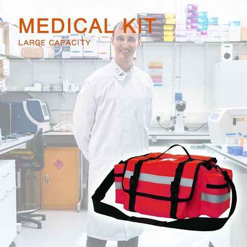 MYDAYS OUTDOOR حقيبة الإسعافات الأولية فارغة، حقيبة الطوارئ، طقم الصدمات EMS/EMT مع شريط عاكس للممرضات، فرق الإنقاذ، المستجيب للطوارئ، السفر (أحمر) in Kuwait