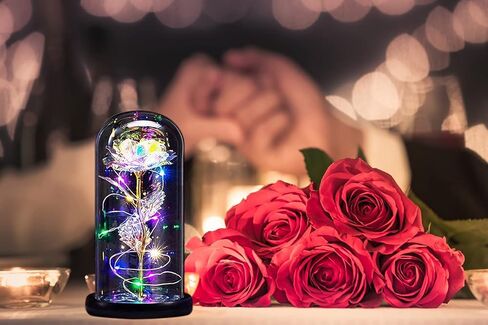 هدايا للنساء، جالاكسي روز زجاج قبة عيد ميلاد للنساء، هدية أمي لعيد الميلاد، زهرة صناعية ملونة بألوان قوس قزح تضيء الورد في قبة زجاجية، هدايا زهور لها، الذكرى السنوية in Kuwait