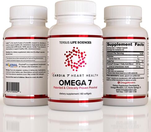 Cardia 7 Heart Health Omega 7 - Containing Patented Provinal Purified Omega 7 Fatty Acids - No Fish Smell or Burp-Back - 60ct Soft Gels in Saudi Arabia