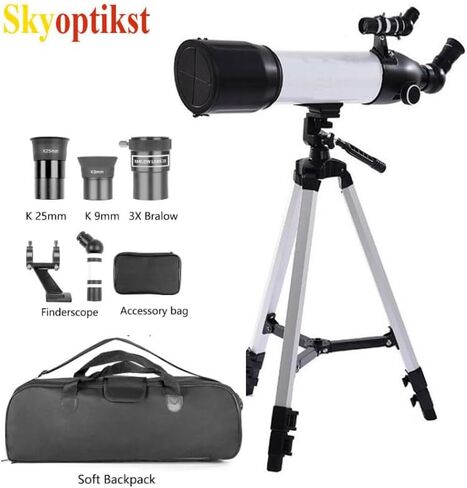 تلسكوب فلكي SKYOPTIKST 500x80 - تلسكوب 80 مم مع حامل ثلاثي القوائم وحقيبة محمولة ومحول الهاتف in Kuwait