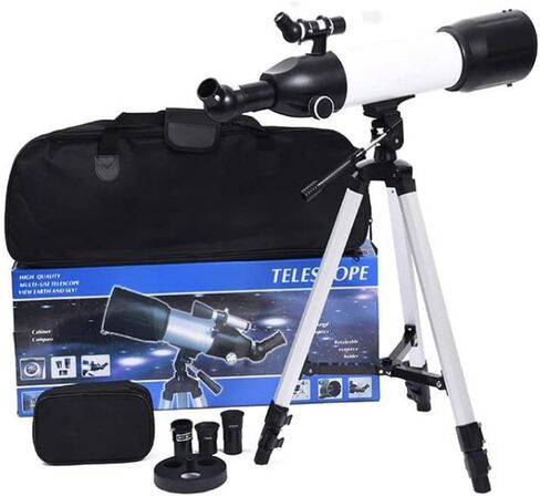 تلسكوب فلكي SKYOPTIKST 500x80 - تلسكوب 80 مم مع حامل ثلاثي القوائم وحقيبة محمولة ومحول الهاتف in Kuwait