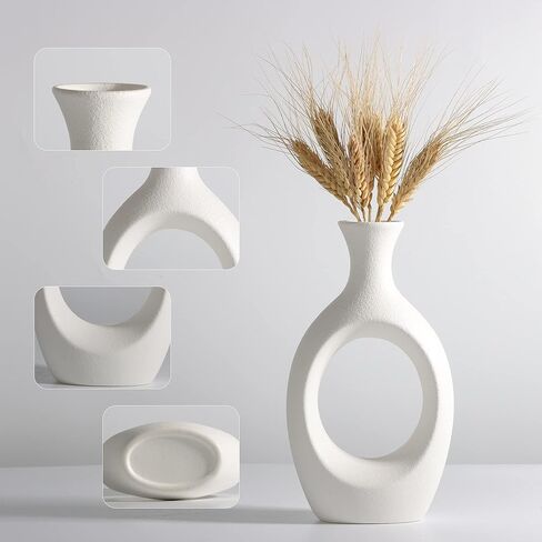 مجموعة مزهرية مجوفة من السيراميك باللونين الاسود والابيض من ذا 7 بوكس، مزهرية ديكور منزلي عصرية للزهور والنباتات الخضراء لغرفة المعيشة وغرفة النوم in Kuwait