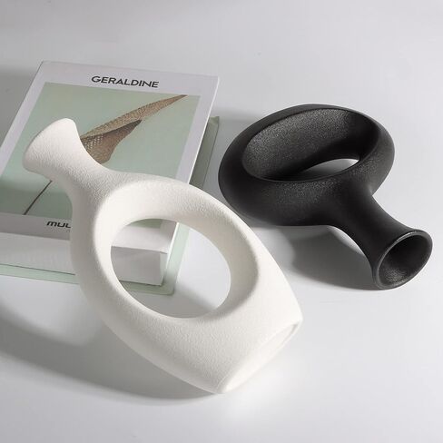 مجموعة مزهرية مجوفة من السيراميك باللونين الاسود والابيض من ذا 7 بوكس، مزهرية ديكور منزلي عصرية للزهور والنباتات الخضراء لغرفة المعيشة وغرفة النوم in Kuwait