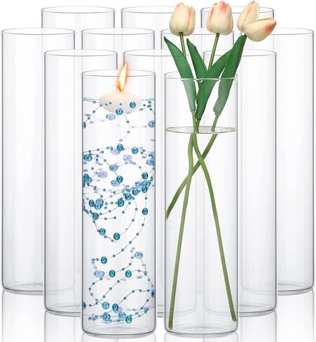12 Pack Glass Clear Cylinder Vases Tall Floating Candle Holders Centerpiece Table Vases for Home Wedding Decorations Formal Dinners (4 x 3.35 Inch) in Kuwait