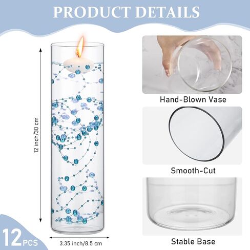 12 Pack Glass Clear Cylinder Vases Tall Floating Candle Holders Centerpiece Table Vases for Home Wedding Decorations Formal Dinners (4 x 3.35 Inch) in Kuwait