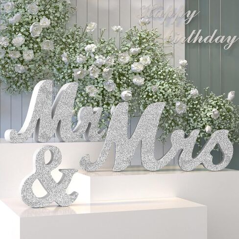 Mr & Mrs Sign for Wedding Table, Large White Wooden Mr and Mrs Sign & Just Married Banner Wedding Sweetheart Table Decorations, Photo Props Anniversary Party Wedding Decoration in Saudi Arabia
