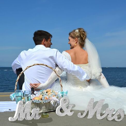 Mr & Mrs Sign for Wedding Table, Large White Wooden Mr and Mrs Sign & Just Married Banner Wedding Sweetheart Table Decorations, Photo Props Anniversary Party Wedding Decoration in Saudi Arabia