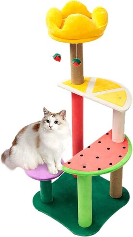 برج للقطط على شكل شجرة للقطط الداخلية مع أعمدة خدش مغطاة بالسيزال ومنصة على شكل فاكهة، اثاث مركز نشاط برج القطط متعدد المستويات للقطط والحيوانات الاليفة من دوكال in Kuwait