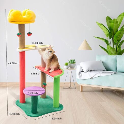 برج للقطط على شكل شجرة للقطط الداخلية مع أعمدة خدش مغطاة بالسيزال ومنصة على شكل فاكهة، اثاث مركز نشاط برج القطط متعدد المستويات للقطط والحيوانات الاليفة من دوكال in Kuwait
