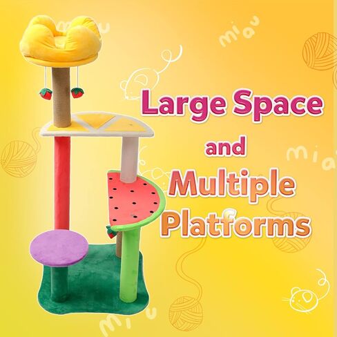 برج للقطط على شكل شجرة للقطط الداخلية مع أعمدة خدش مغطاة بالسيزال ومنصة على شكل فاكهة، اثاث مركز نشاط برج القطط متعدد المستويات للقطط والحيوانات الاليفة من دوكال in Kuwait