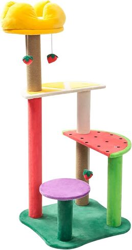 برج للقطط على شكل شجرة للقطط الداخلية مع أعمدة خدش مغطاة بالسيزال ومنصة على شكل فاكهة، اثاث مركز نشاط برج القطط متعدد المستويات للقطط والحيوانات الاليفة من دوكال in Kuwait