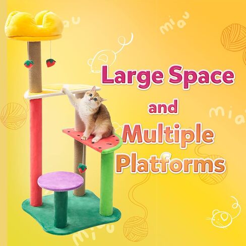 برج للقطط على شكل شجرة للقطط الداخلية مع أعمدة خدش مغطاة بالسيزال ومنصة على شكل فاكهة، اثاث مركز نشاط برج القطط متعدد المستويات للقطط والحيوانات الاليفة من دوكال in Kuwait