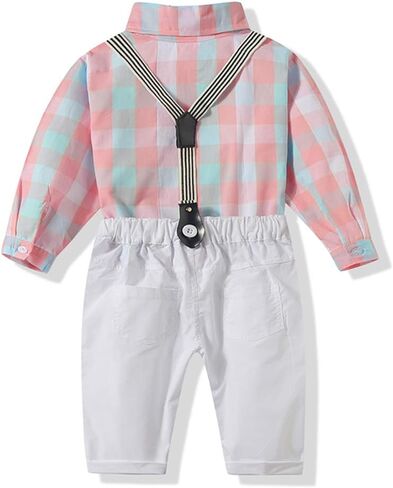 Baby Boys Gentleman Outfits Suits, Infant Long Sleeve Shirt+Bib Pants+Bow Tie Overalls Clothes Set in Saudi Arabia