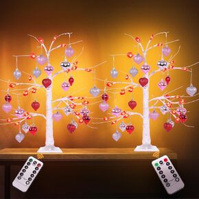 HOHOTIME 2 جهاز كمبيوتر شخصى ديكور عيد الحب شجرة الروح الخفيفة الجنية، زينة عيد الحب شجرة متلألئة، وأشجار البتولا مع 48 قلادة حب، USB، جهاز تحكم عن بعد مع مؤقت، إضاءة طاولة غرفة النوم الداخلية in Kuwait