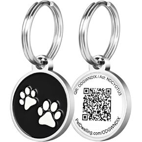 علامة معرف الحيوانات الأليفة لرمز الاستجابة السريعة Pet Dwelling Mini Paw: الوصول الفوري إلى الملف الشخصي عبر الإنترنت وتنبيهات موقع المسح للكلاب والقطط الصغيرة (أسود)