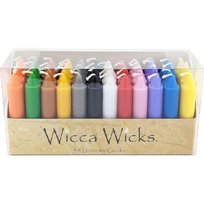 Wicca Wicks - Box of 48 Colored Candles | 4 inches Tall & 3/4 inch Diameter | Witchcraft Supplies for Your Personal Wiccan Altar, Spells, Charms & Intentions | Witchy Room Decor | Taper Candlesticks