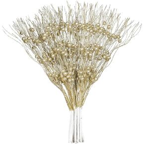 Gomat 24 Pieces Christmas Glitter Berries Stems,16.5inch Artificial Gold Berries Christmas Picks for Festival Holiday Crafts and Home Xmas Decoration in Kuwait