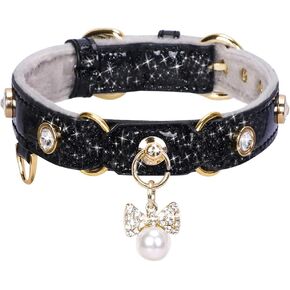 PetsHome Cat Collar, Dog Collar, [Bling Rhinestones] PU Leather Adjustable Pet Collar with Luxury Pendant for Big Cat and Small to Medium Dog Small Pink