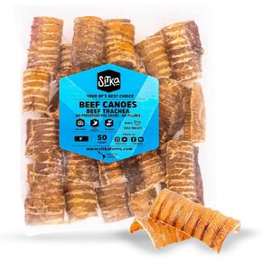 Sitka Farms Beef Trachea Canoes 3" Split Trachea - 30 Count - 100% Natural Source of Glucosamine & Chondroitin - High Protein Premium Dog Treat for Small Medium & Large Dogs