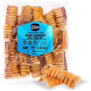 Sitka Farms Beef Trachea Canoes 3" Split Trachea - 30 Count - 100% Natural Source of Glucosamine & Chondroitin - High Protein Premium Dog Treat for Small Medium & Large Dogs