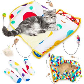 AWOOF Cat Mat, Cat Bed, Cat Blanket for Indoor Cats Activity Catnip Toys Cat Play Mat, Interactive Cat Toys for Indoor Cats, Cute Soft Crinkle Catnip Mat with Removable 3 Pillows & 4 Small Cat Toys in Kuwait