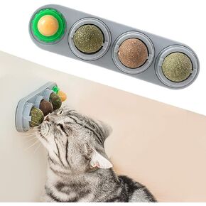 Miocololy 4 Pack Catnip Wall Toy, Rotatable Silvervine Catnip Lickable Balls, Edible Roller Toys for Cat Licker, Healthy Cat Chew Toys, Teeth Cleaning Dental Care Catnip Toy, Cat Wall Treats in Kuwait