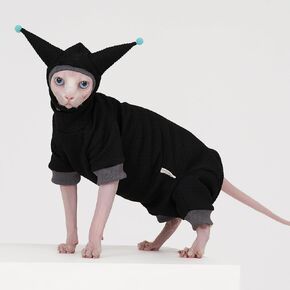 بدلة قطط من SNIXfever Sphynx بنمط وافل، مجموعة قميص وقبعة لطيفة للحيوانات الأليفة، بدلة قطة ديفون كورنيش باللونين الوردي والأسود، (كبير، أسود)