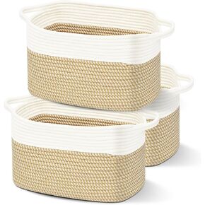 Cushonova Design 3-Pack Storage Baskets for Shelves, Playroom and Classroom Basket, Book Decorative Cube Bins, Woven Closet Organizers, Baby Nursery Baskets Small Size Set 15 * 9.9 * 9.1 In（3pcs） in Saudi Arabia