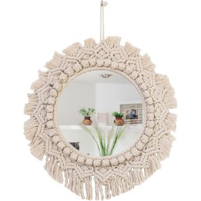16.5 x 17.7 Inch Handwoven Boho Mirror with Organic Cotton, Macrame Decor from Indian Artisans, Premium Quality, Boho Wall Mirror for Room Decor: Living Room, Bedroom, Nursery in Saudi Arabia