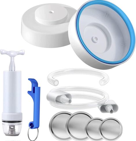 جلاسة ماسون وخرطوم الملحقات من سي اس دي متوافق مع جهاز تفريغ الهواء لحفظ الطعام - مجموعة سدادة تفريغ للفم العادي والعريض - سدادة تفريغ محمولة مع مضخة وفتاحة علب - إكسسوارات للمطبخ in Kuwait