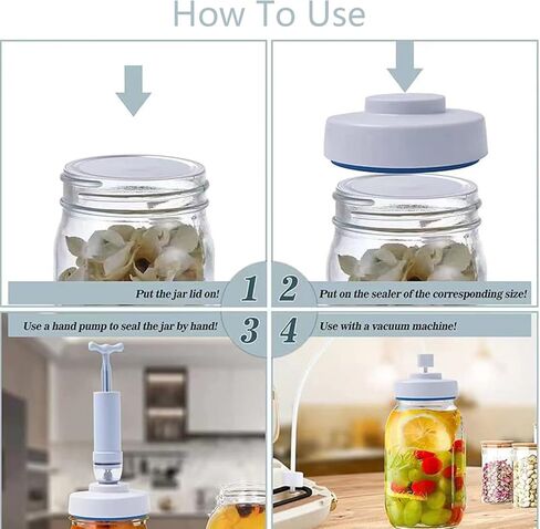 جلاسة ماسون وخرطوم الملحقات من سي اس دي متوافق مع جهاز تفريغ الهواء لحفظ الطعام - مجموعة سدادة تفريغ للفم العادي والعريض - سدادة تفريغ محمولة مع مضخة وفتاحة علب - إكسسوارات للمطبخ in Kuwait