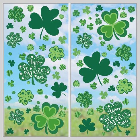 ملصق نافذة من CAVLA St. Patrick's Day Shamrock لتزيين 8 ورقات عيد القديس باتريك مقاس كبير من ملصقات النوافذ الاستاتيكية ديكورات لعيد القديس باتريك يوم سعيد محظوظ لمستلزمات الحفلات in Kuwait