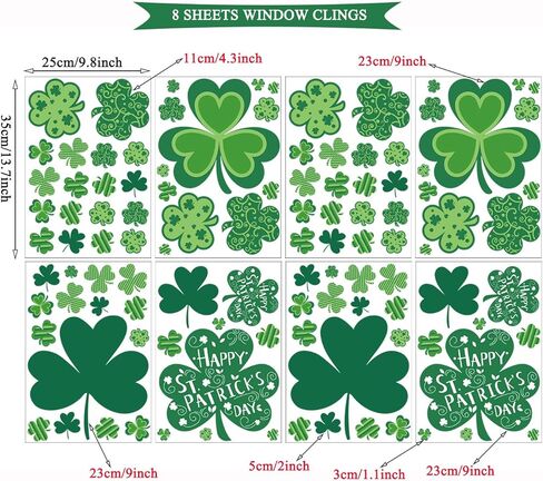 ملصق نافذة من CAVLA St. Patrick's Day Shamrock لتزيين 8 ورقات عيد القديس باتريك مقاس كبير من ملصقات النوافذ الاستاتيكية ديكورات لعيد القديس باتريك يوم سعيد محظوظ لمستلزمات الحفلات in Kuwait