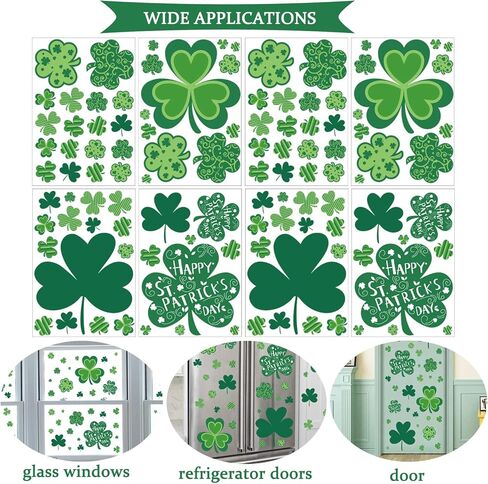ملصق نافذة من CAVLA St. Patrick's Day Shamrock لتزيين 8 ورقات عيد القديس باتريك مقاس كبير من ملصقات النوافذ الاستاتيكية ديكورات لعيد القديس باتريك يوم سعيد محظوظ لمستلزمات الحفلات in Kuwait