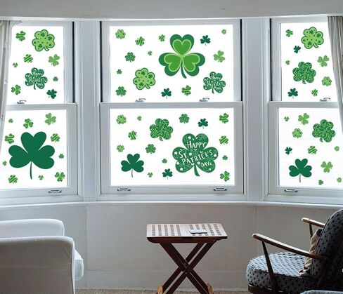 ملصق نافذة من CAVLA St. Patrick's Day Shamrock لتزيين 8 ورقات عيد القديس باتريك مقاس كبير من ملصقات النوافذ الاستاتيكية ديكورات لعيد القديس باتريك يوم سعيد محظوظ لمستلزمات الحفلات in Kuwait