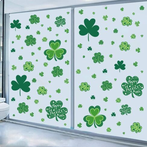 ملصق نافذة من CAVLA St. Patrick's Day Shamrock لتزيين 8 ورقات عيد القديس باتريك مقاس كبير من ملصقات النوافذ الاستاتيكية ديكورات لعيد القديس باتريك يوم سعيد محظوظ لمستلزمات الحفلات in Kuwait