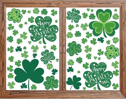 ملصق نافذة من CAVLA St. Patrick's Day Shamrock لتزيين 8 ورقات عيد القديس باتريك مقاس كبير من ملصقات النوافذ الاستاتيكية ديكورات لعيد القديس باتريك يوم سعيد محظوظ لمستلزمات الحفلات in Kuwait