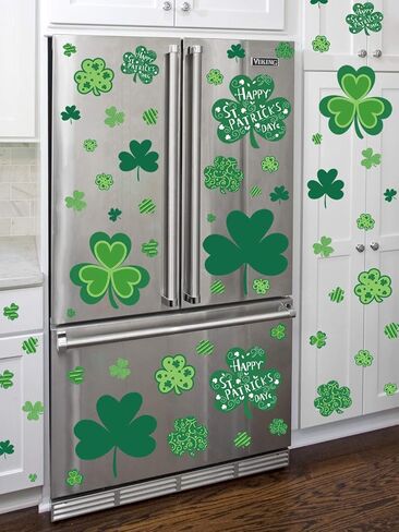 ملصق نافذة من CAVLA St. Patrick's Day Shamrock لتزيين 8 ورقات عيد القديس باتريك مقاس كبير من ملصقات النوافذ الاستاتيكية ديكورات لعيد القديس باتريك يوم سعيد محظوظ لمستلزمات الحفلات in Kuwait