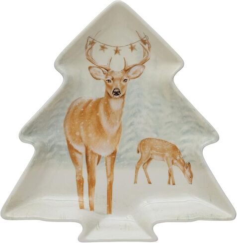 Stoneware Tree Shaped Plate with Deer, Multicolor in Saudi Arabia