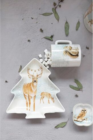 Stoneware Tree Shaped Plate with Deer, Multicolor in Saudi Arabia