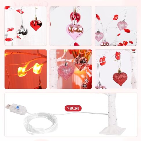 HOHOTIME 2 جهاز كمبيوتر شخصى ديكور عيد الحب شجرة الروح الخفيفة الجنية، زينة عيد الحب شجرة متلألئة، وأشجار البتولا مع 48 قلادة حب، USB، جهاز تحكم عن بعد مع مؤقت، إضاءة طاولة غرفة النوم الداخلية in Kuwait