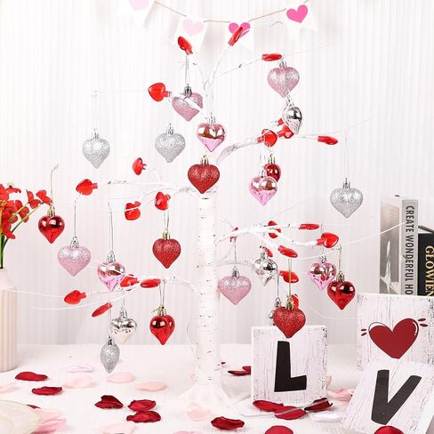 HOHOTIME 2 جهاز كمبيوتر شخصى ديكور عيد الحب شجرة الروح الخفيفة الجنية، زينة عيد الحب شجرة متلألئة، وأشجار البتولا مع 48 قلادة حب، USB، جهاز تحكم عن بعد مع مؤقت، إضاءة طاولة غرفة النوم الداخلية in Kuwait