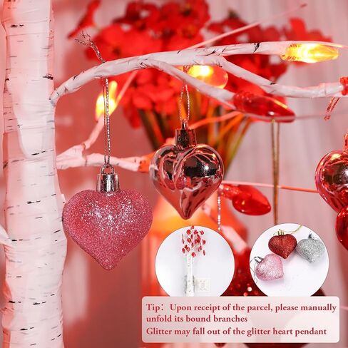 HOHOTIME 2 جهاز كمبيوتر شخصى ديكور عيد الحب شجرة الروح الخفيفة الجنية، زينة عيد الحب شجرة متلألئة، وأشجار البتولا مع 48 قلادة حب، USB، جهاز تحكم عن بعد مع مؤقت، إضاءة طاولة غرفة النوم الداخلية in Kuwait