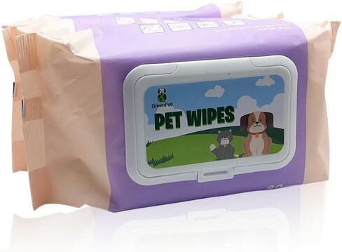 GreenPet Cat and Dog Wipes for Paws, Butt, Eyes, Ears and Body for Cleaning and Deodorizing; Hypoallergenic, Unscented 80 Pack Dog and Cat Grooming and Bathing Supply Essential; Kitten and Puppy Wipes in Kuwait
