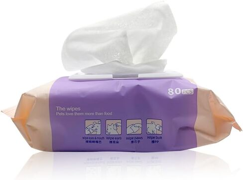 GreenPet Cat and Dog Wipes for Paws, Butt, Eyes, Ears and Body for Cleaning and Deodorizing; Hypoallergenic, Unscented 80 Pack Dog and Cat Grooming and Bathing Supply Essential; Kitten and Puppy Wipes in Kuwait