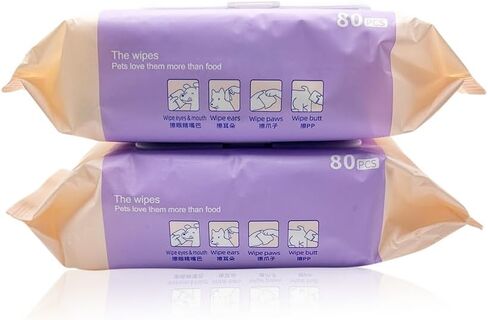 GreenPet Cat and Dog Wipes for Paws, Butt, Eyes, Ears and Body for Cleaning and Deodorizing; Hypoallergenic, Unscented 80 Pack Dog and Cat Grooming and Bathing Supply Essential; Kitten and Puppy Wipes in Kuwait