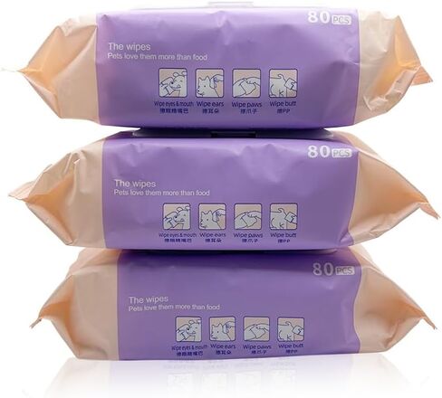 GreenPet Cat and Dog Wipes for Paws, Butt, Eyes, Ears and Body for Cleaning and Deodorizing; Hypoallergenic, Unscented 80 Pack Dog and Cat Grooming and Bathing Supply Essential; Kitten and Puppy Wipes in Kuwait