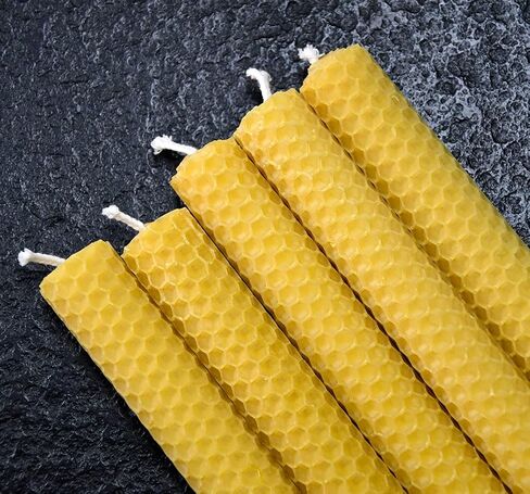 DEYBBY Natural Beeswax Taper Candles,Honeycomb Hand Rolled Beeswax Candles, Dripless and Smokeless, Set of 4 Flat Top(Black Orange) in Saudi Arabia