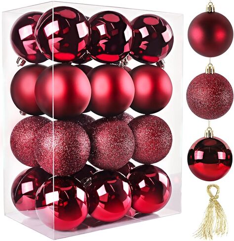 TranquilBliss Christmas Ball Ornaments 24pcs 2.5-Inch Christmas Tree Decorations for Xmas Tree Balls, Ideal for Holiday Christmas Party Wreath Tabletop Tree Decor Ornaments（Red） in Kuwait